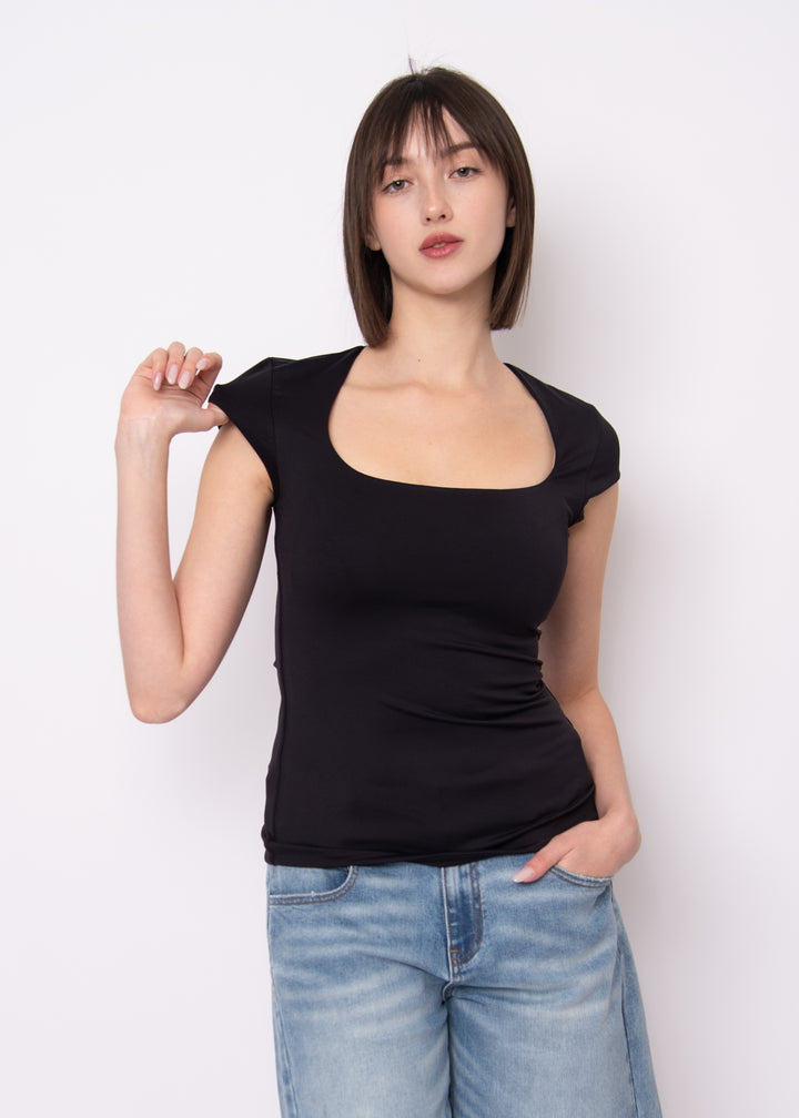 Tiara Second Skin Cap Sleeve Top in Black | RD Style