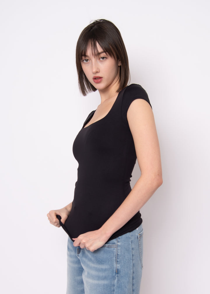 Tiara Second Skin Cap Sleeve Top in Black | RD Style