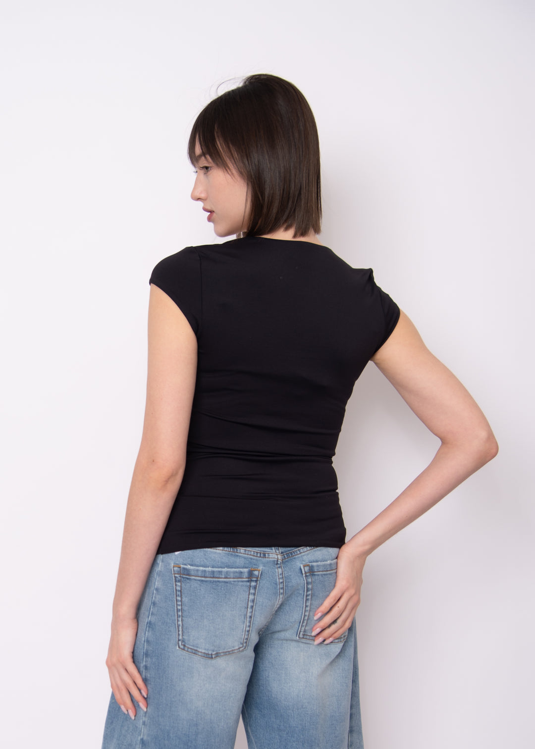 Tiara Second Skin Cap Sleeve Top in Black | RD Style
