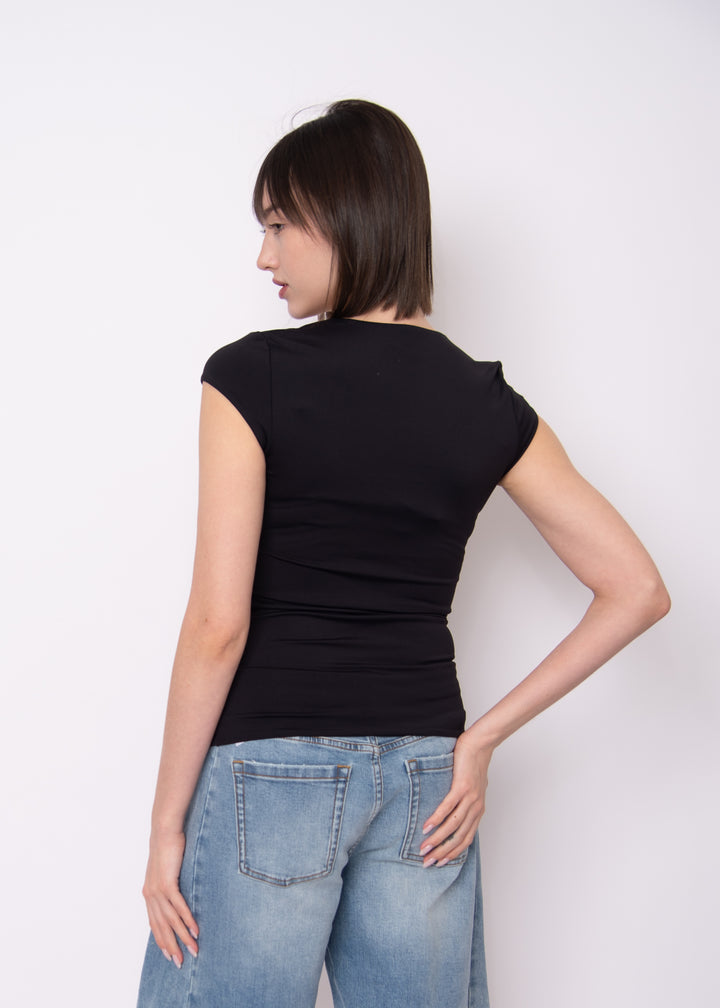 Tiara Second Skin Cap Sleeve Top in Black | RD Style