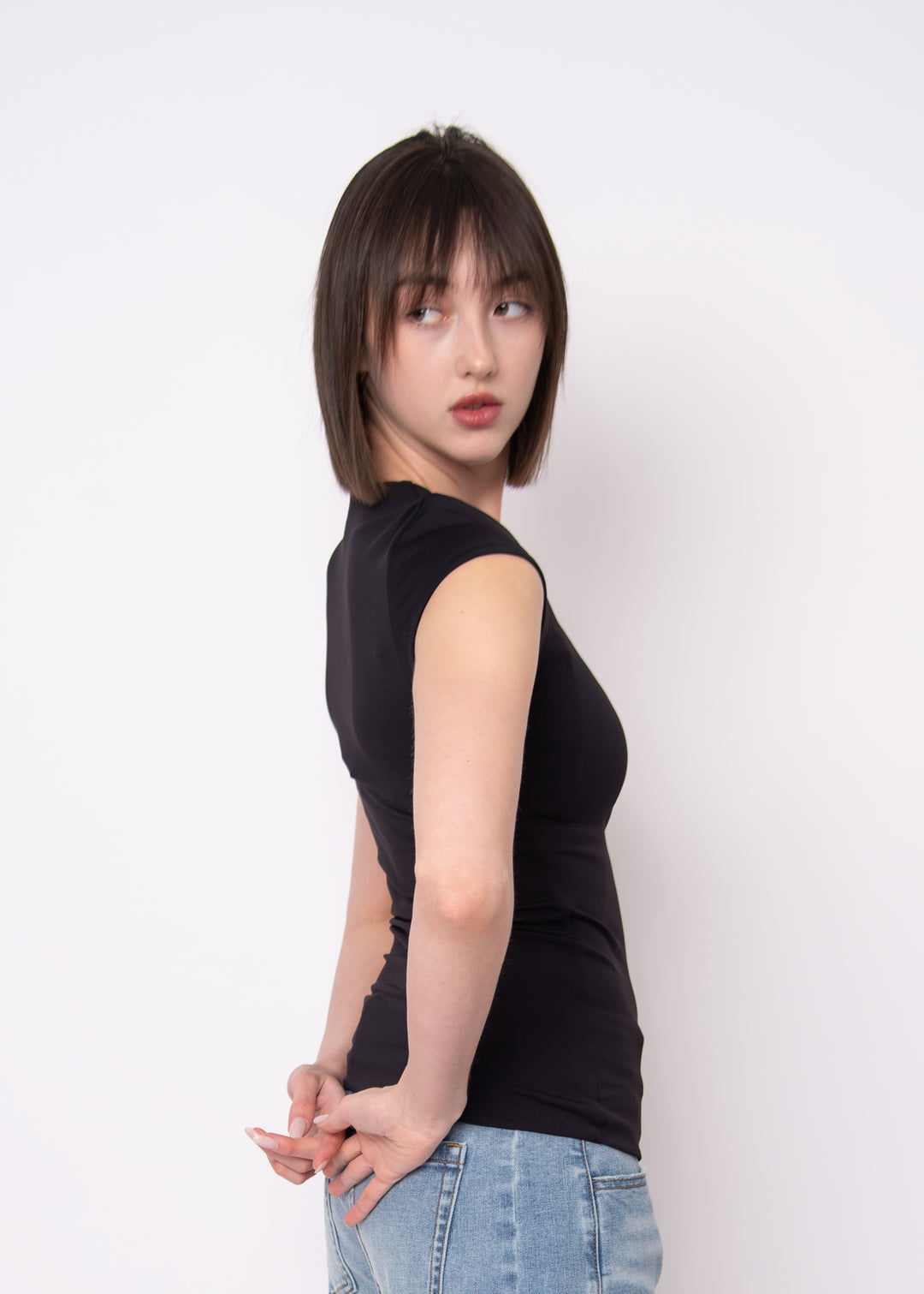 Tiara Second Skin Cap Sleeve Top in Black | RD Style