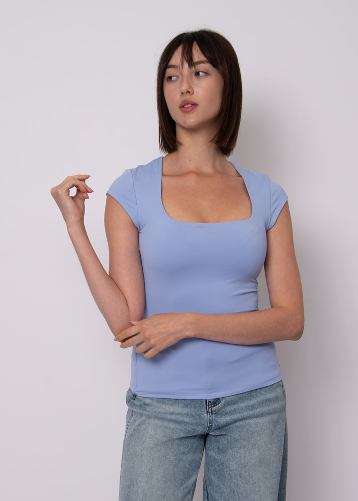 Tiara Second Skin Cap Sleeve Top in Perri Blue | RD Style