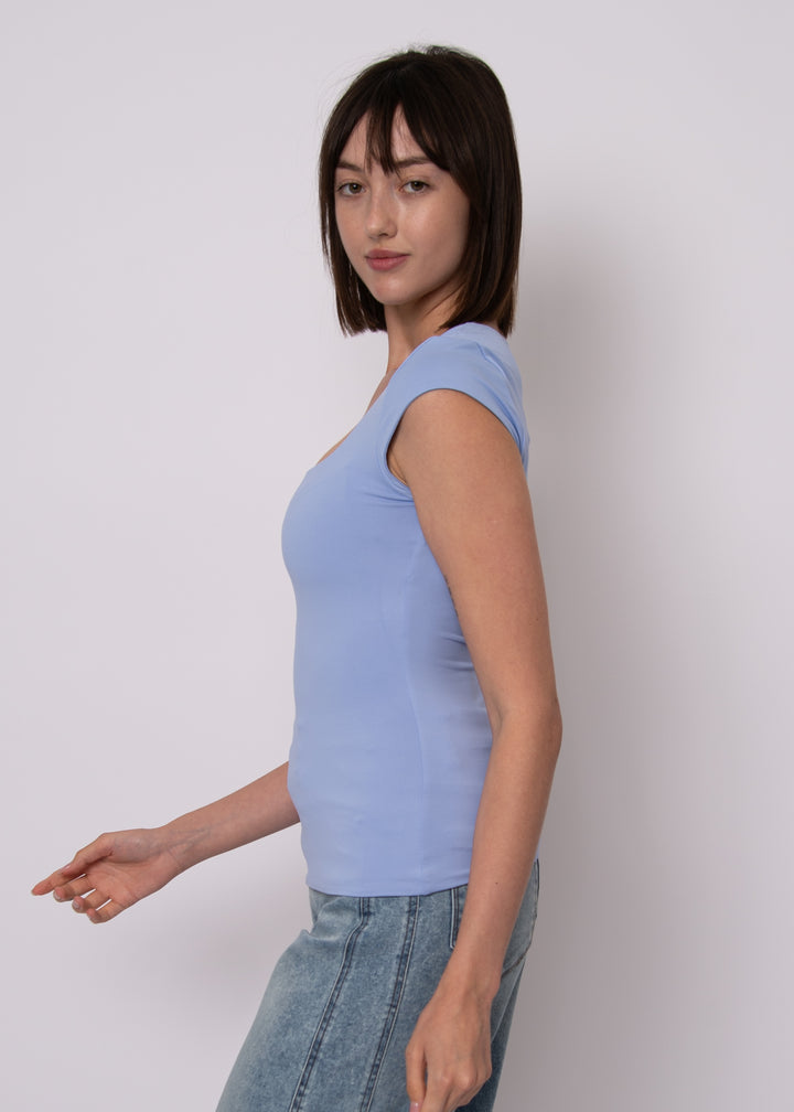 Tiara Second Skin Cap Sleeve Top in Perri Blue | RD Style