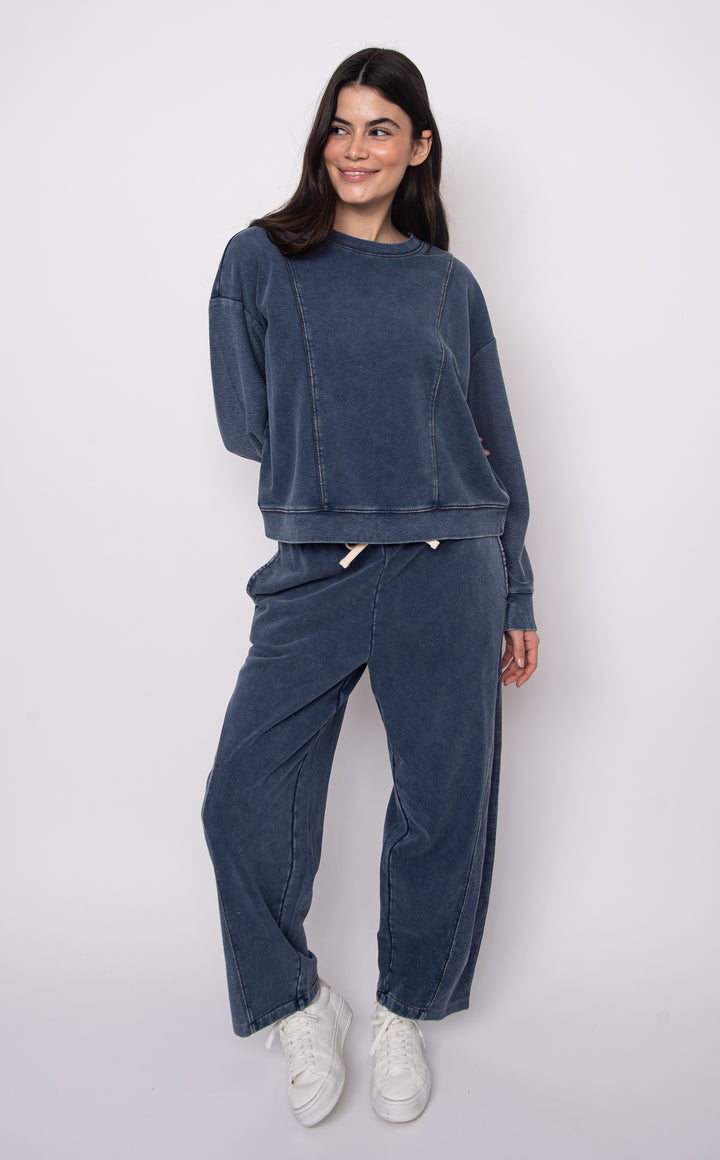 Kacey Denim Look French Terry Sweatshirt in Dark Blue | RD Style