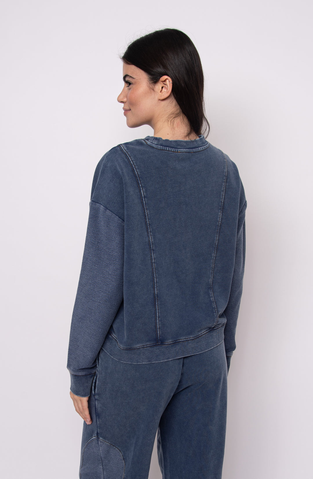 Kacey Denim Look French Terry Sweatshirt in Dark Blue | RD Style
