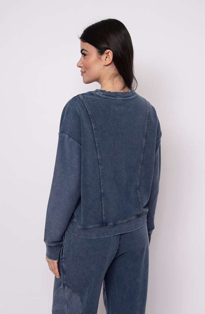 Kacey Denim Look French Terry Sweatshirt in Dark Blue | RD Style