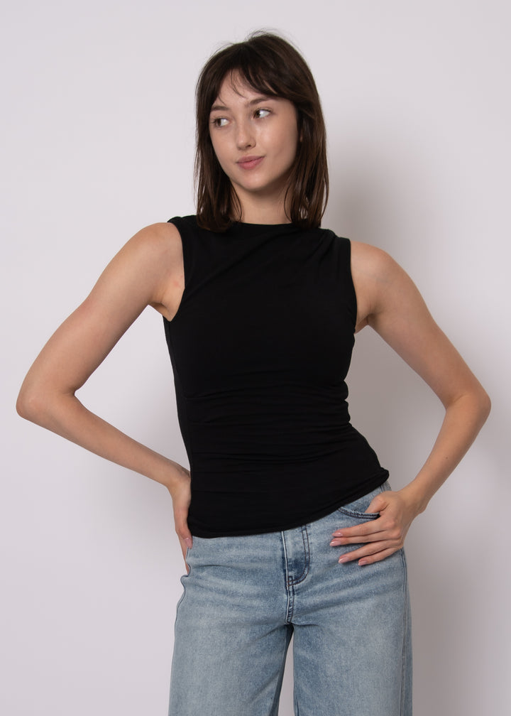 Ruri Cotton Core Sleeveless Draped Top – Black | RD Style