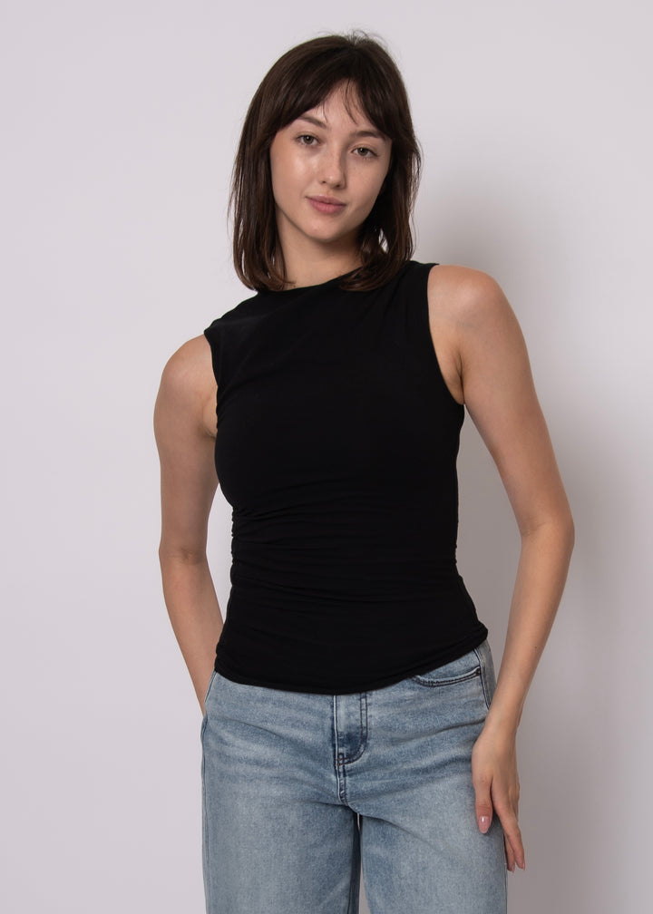 Ruri Cotton Core Sleeveless Draped Top – Black | RD Style