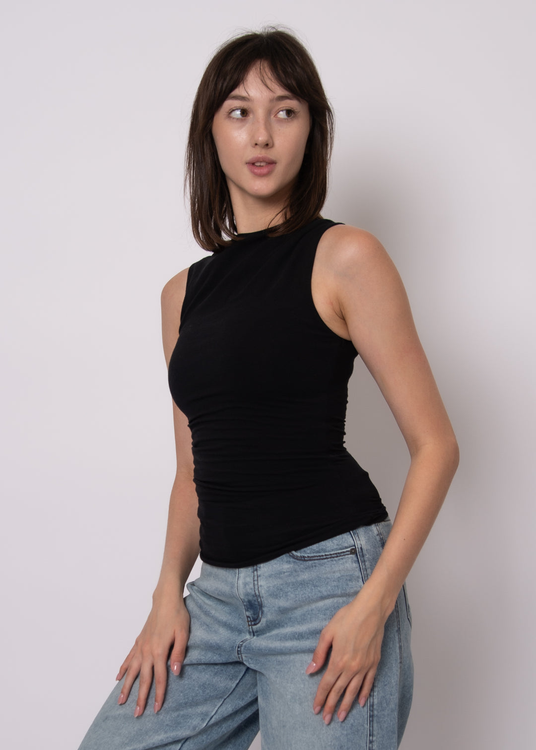 Ruri Cotton Core Sleeveless Draped Top – Black | RD Style