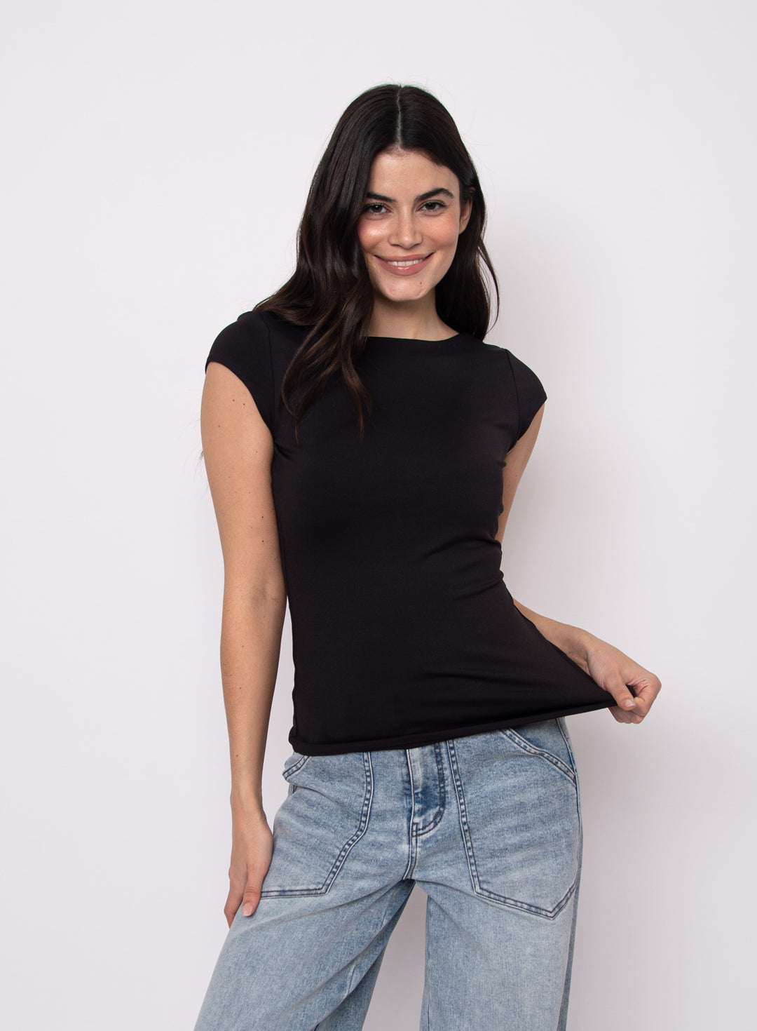 Brida Second Skin Low Back Top with Bra Cups in Black | RD Style