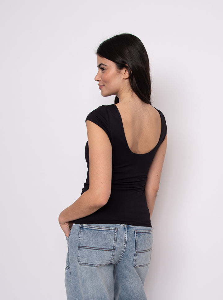 Brida Second Skin Low Back Top with Bra Cups in Black | RD Style