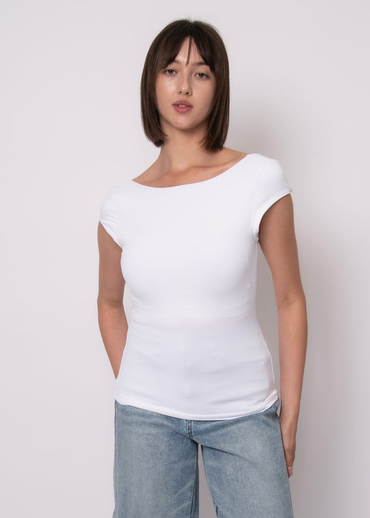 Brida Second Skin Low Back Top with Bra Cups in White  | RD Style