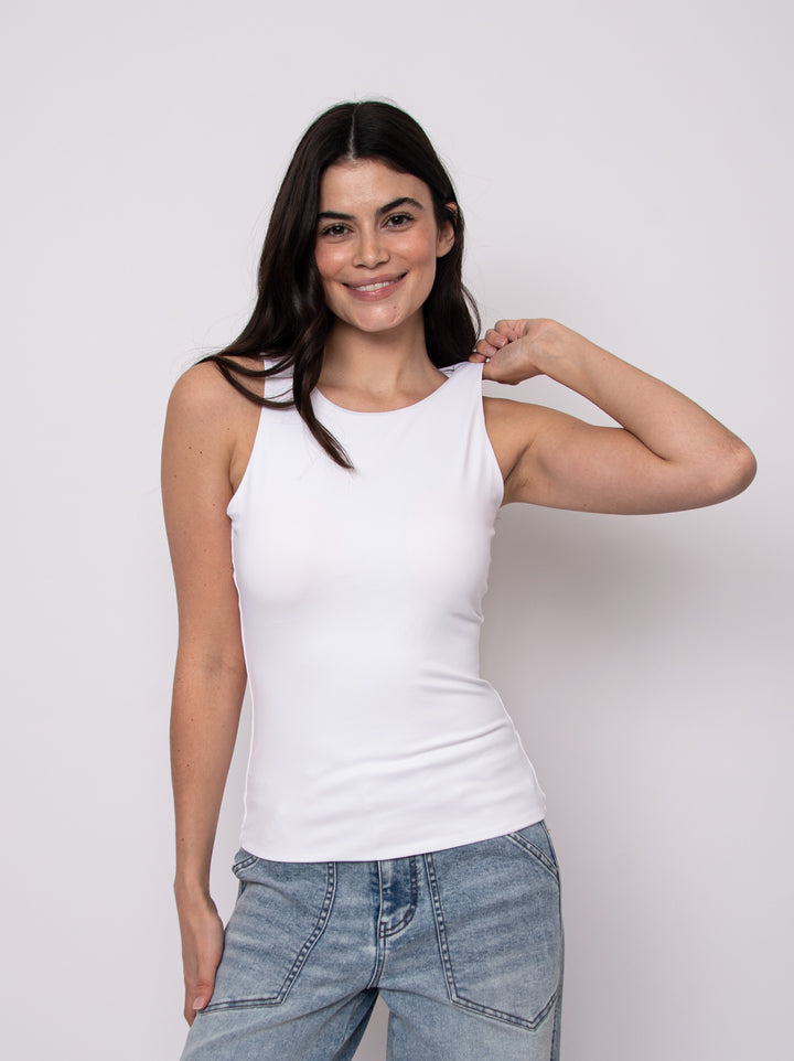Maria Second Skin Muscle Tank with Bra Cups in White | RD Style