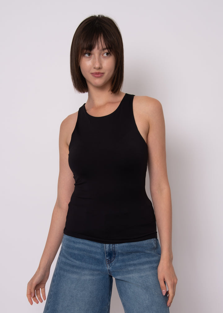 Maria Second Skin Muscle Tank with Bra Cups in Black | RD Style