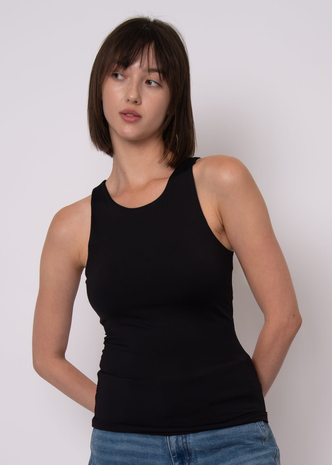 Maria Second Skin Muscle Tank with Bra Cups in Black | RD Style