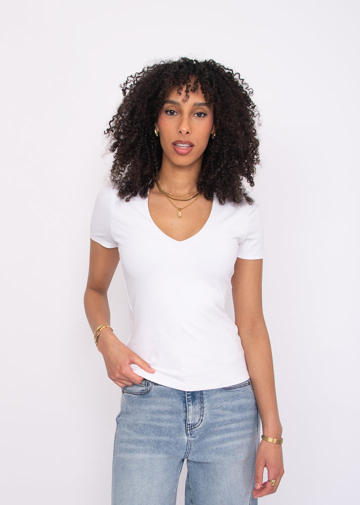 Valenna Cotton Core V-Neck Top - White | RD Style