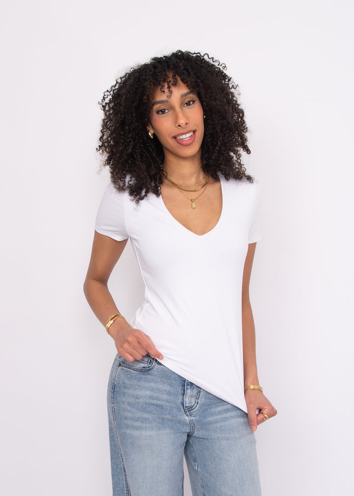 Valenna Cotton Core V-Neck Top - White | RD Style