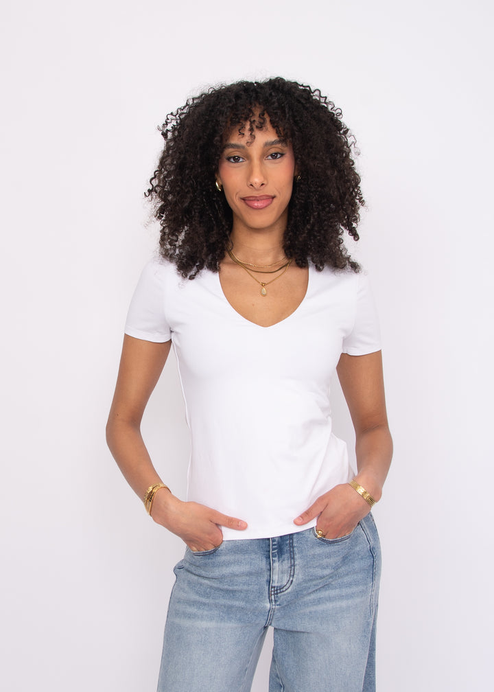 Valenna Cotton Core V-Neck Top - White | RD Style