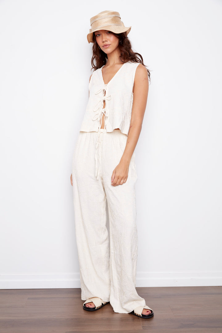 Lora Linen Embroidered Front Tie Top | RD Style