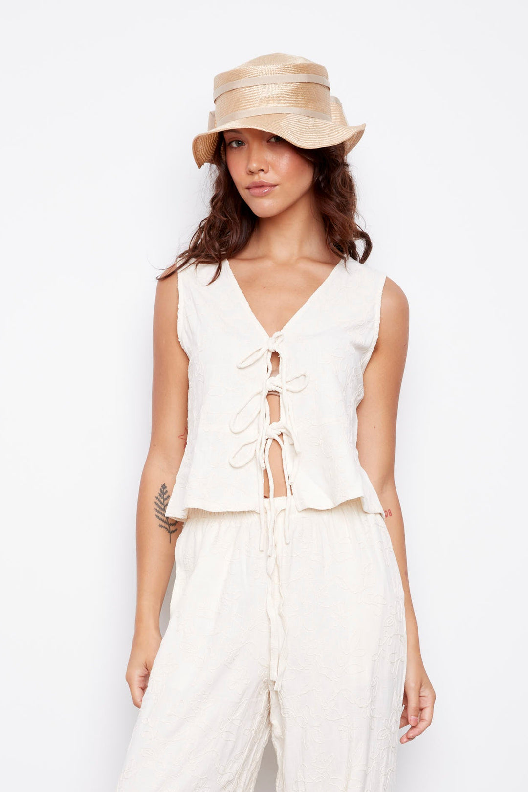 Lora Linen Embroidered Front Tie Top | RD Style