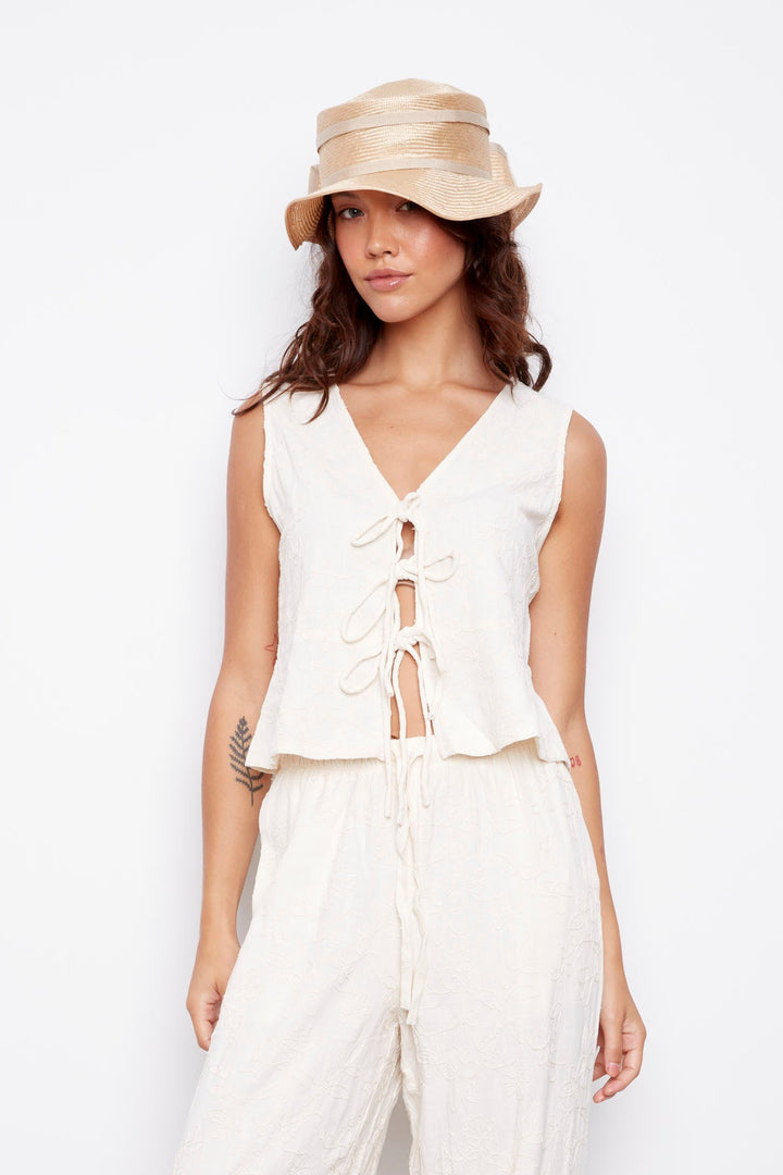 Lora Linen Embroidered Front Tie Top | RD Style