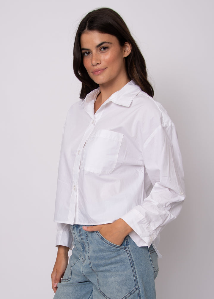 Kerwin Crisp Poplin Hi-Low Button Up Shirt in White | RD Style