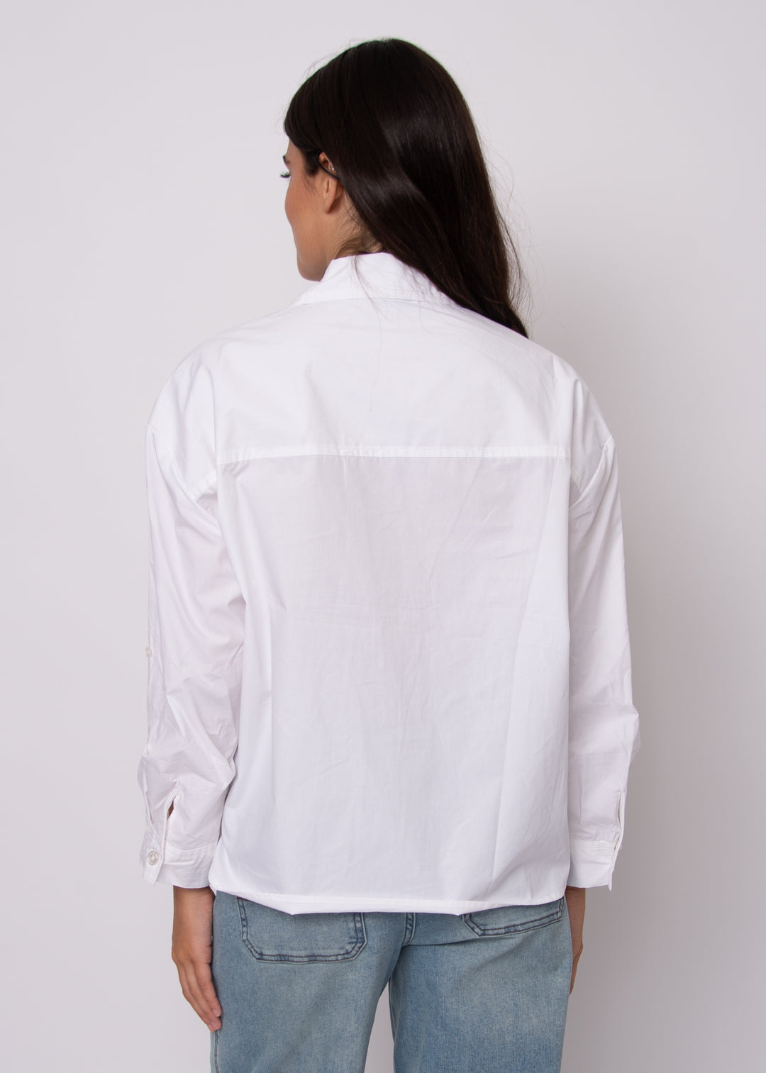 Kerwin Crisp Poplin Hi-Low Button Up Shirt in White | RD Style