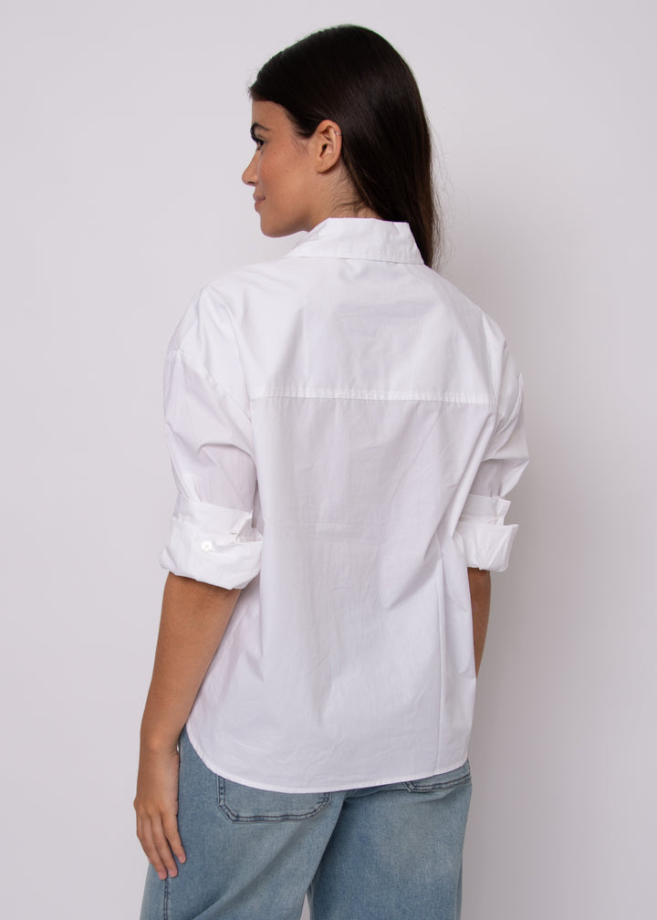 Kerwin Crisp Poplin Hi-Low Button Up Shirt in White | RD Style