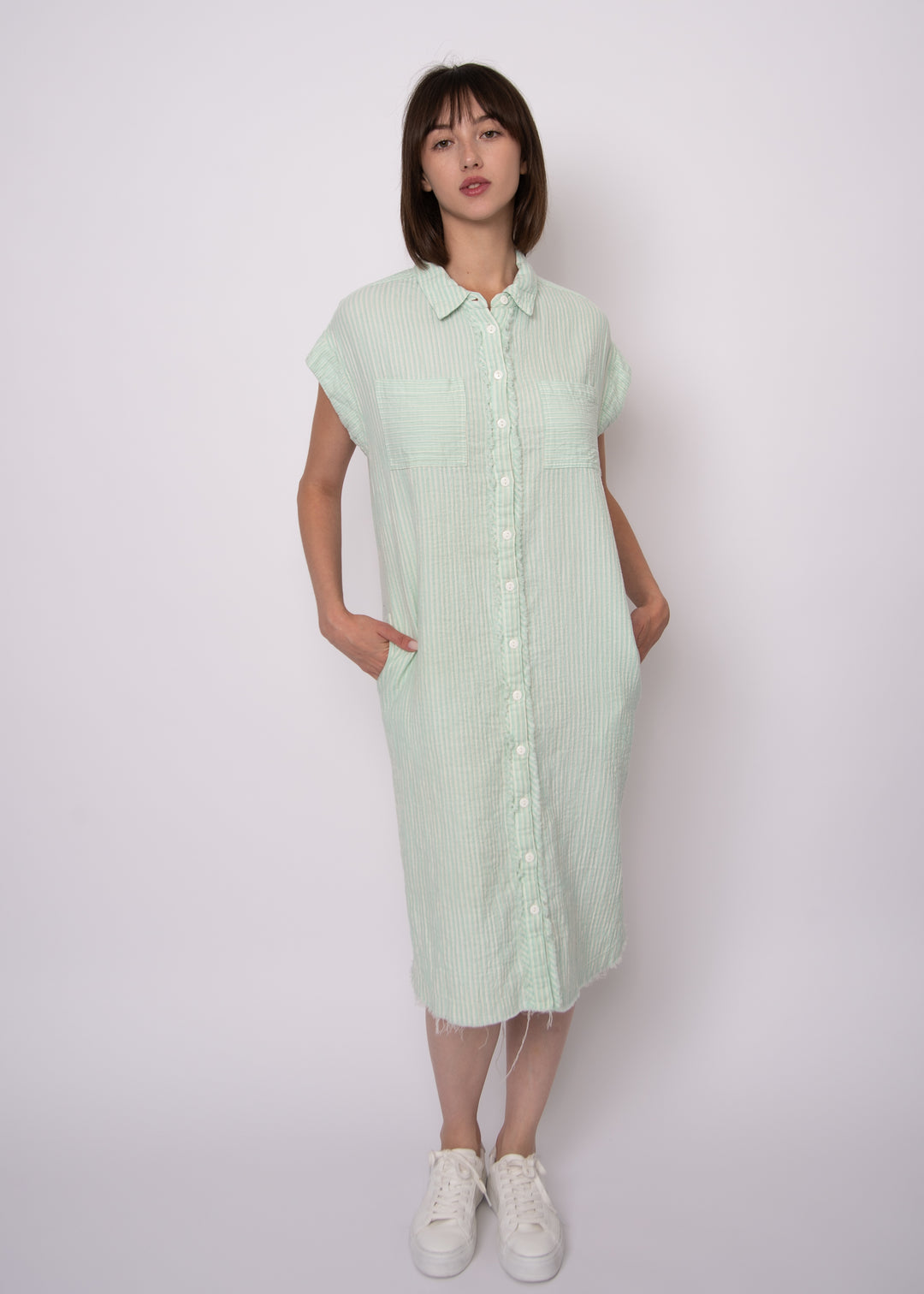 Aira Mint Striped Gauze Shirt Dress | RD Style