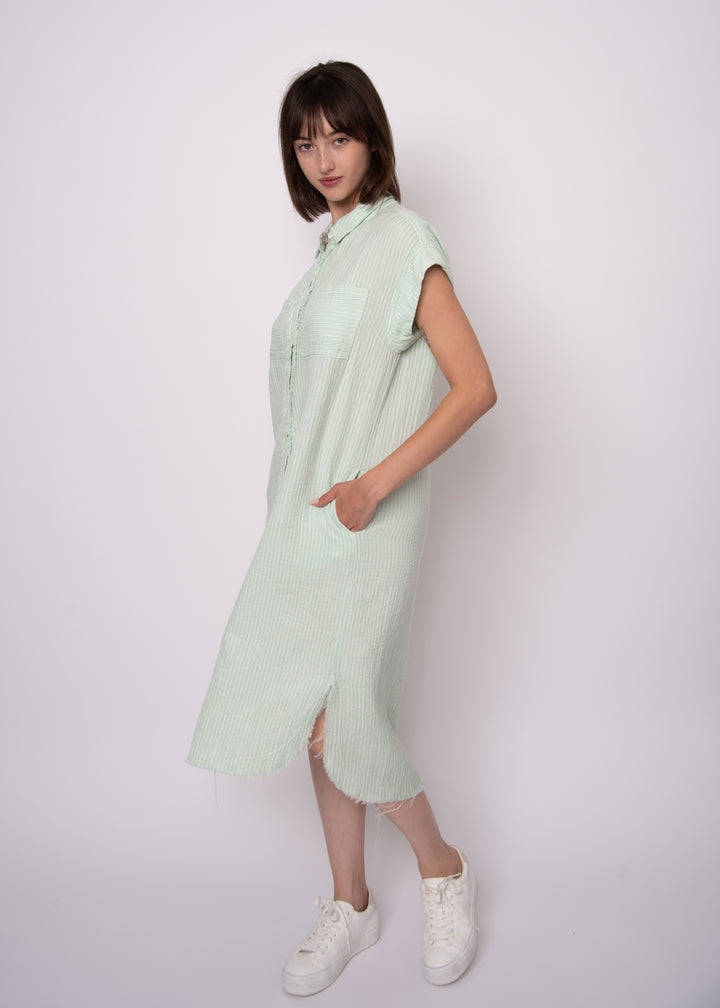 Aira Mint Striped Gauze Shirt Dress | RD Style