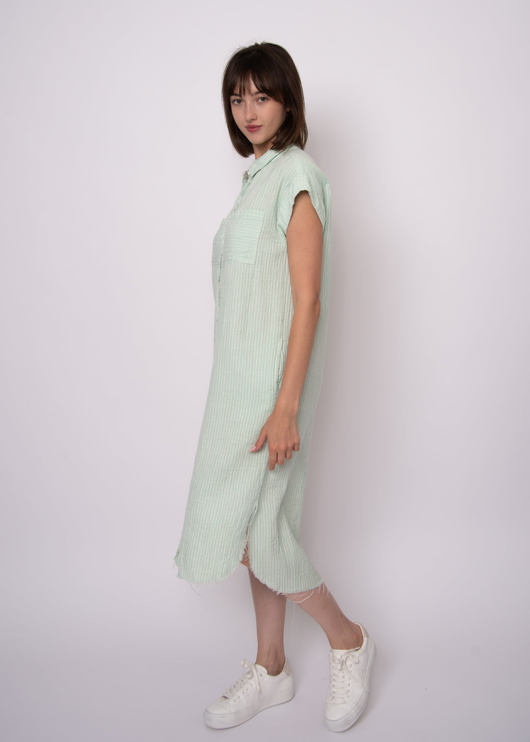 Aira Mint Striped Gauze Shirt Dress | RD Style