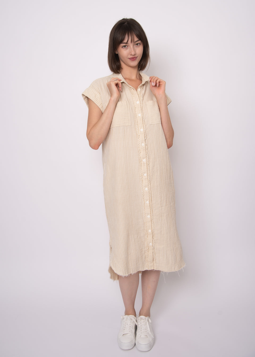 Aira Stone Striped Gauze Shirt Dress | RD Style