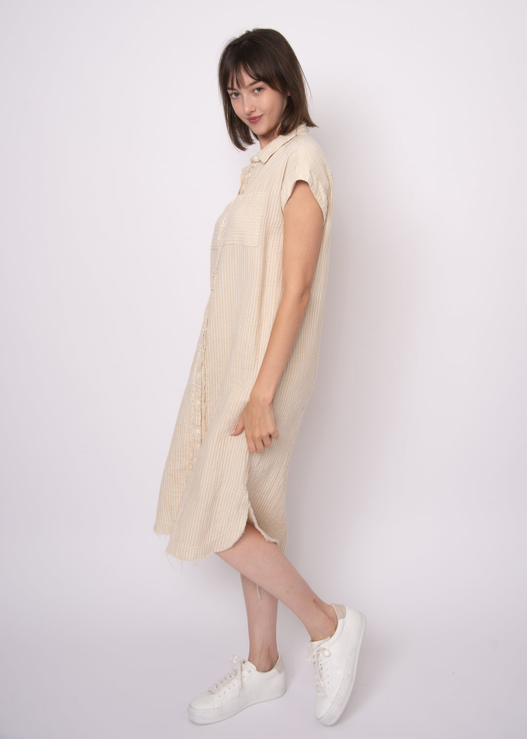 Aira Stone Striped Gauze Shirt Dress | RD Style