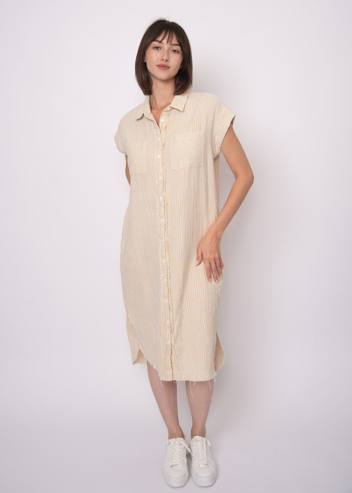 Aira Stone Striped Gauze Shirt Dress | RD Style