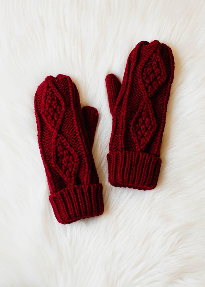 Burgundy Cable Knit Mittens | Panache Apparel Co.