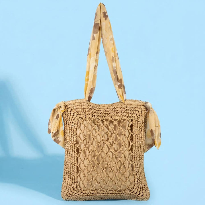 Floral Scarf Handle Open Weave Straw Tote Bag | Anarchy Street