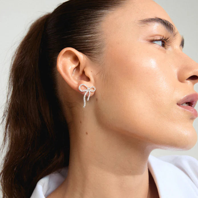 JOLANTA Bow Crystal Earrings in Silver | Pilgrim