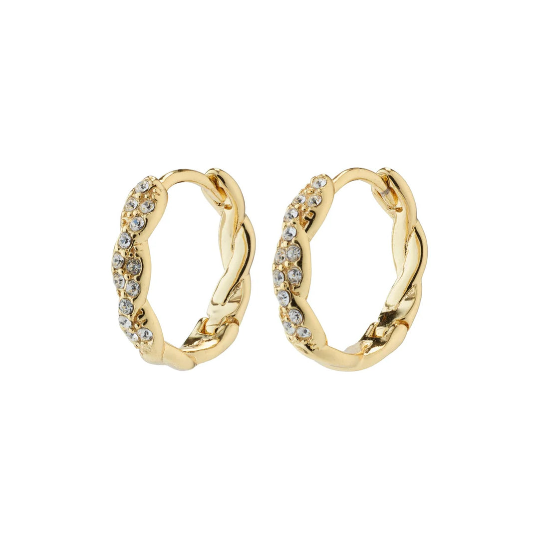 Ezo Small Twirled Crystal Hoops - Gold | Pilgrim