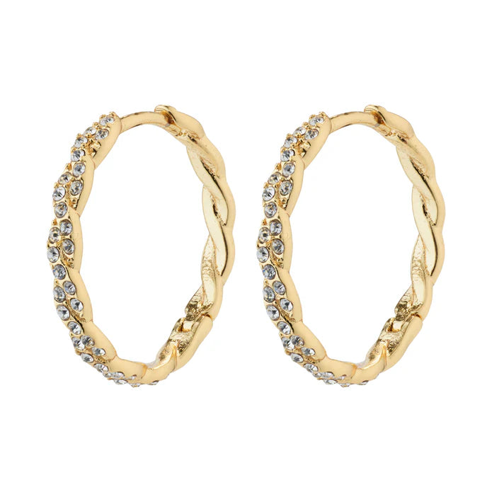 Ezo Medium Twirled Crystal Hoops in Gold | Pilgrim