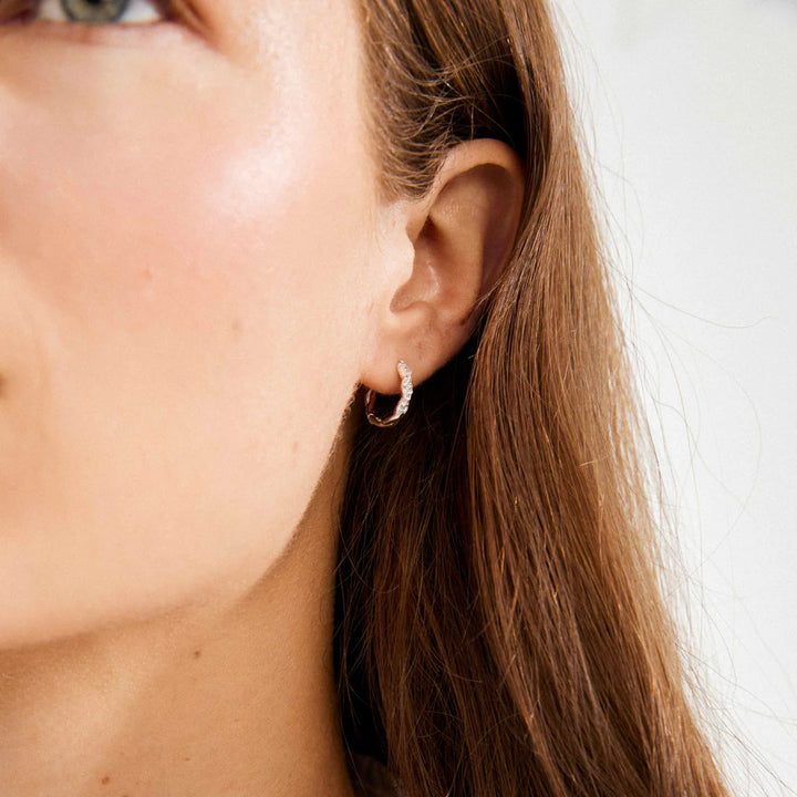 Ezo Small Twirled Crystal Hoops - Gold | Pilgrim