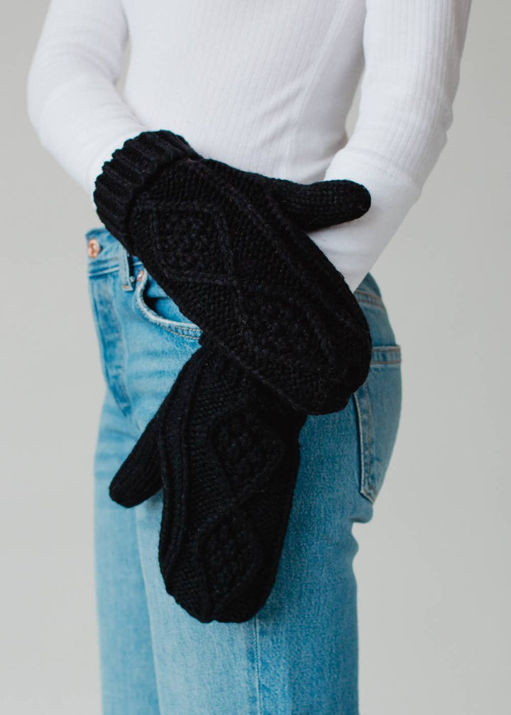 Black Cable Knit Mittens | Panache Apparel Co.