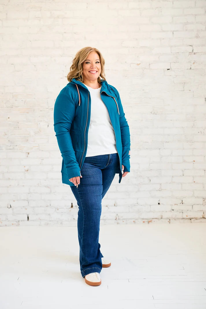 Full Zip Moroccan Blue Hoodie Sweater | Pink Cement