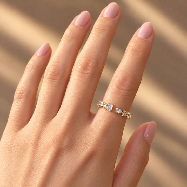 Adjustable Mixed Crystal Gold Ring | Alysha James Jewelry