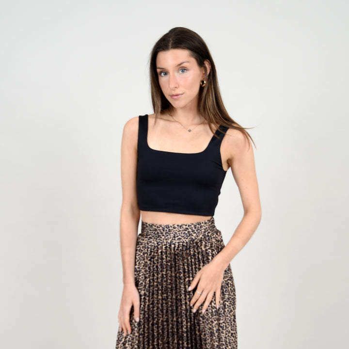 Catherina Cropped Second Skin Tank Top - Black | RD Style