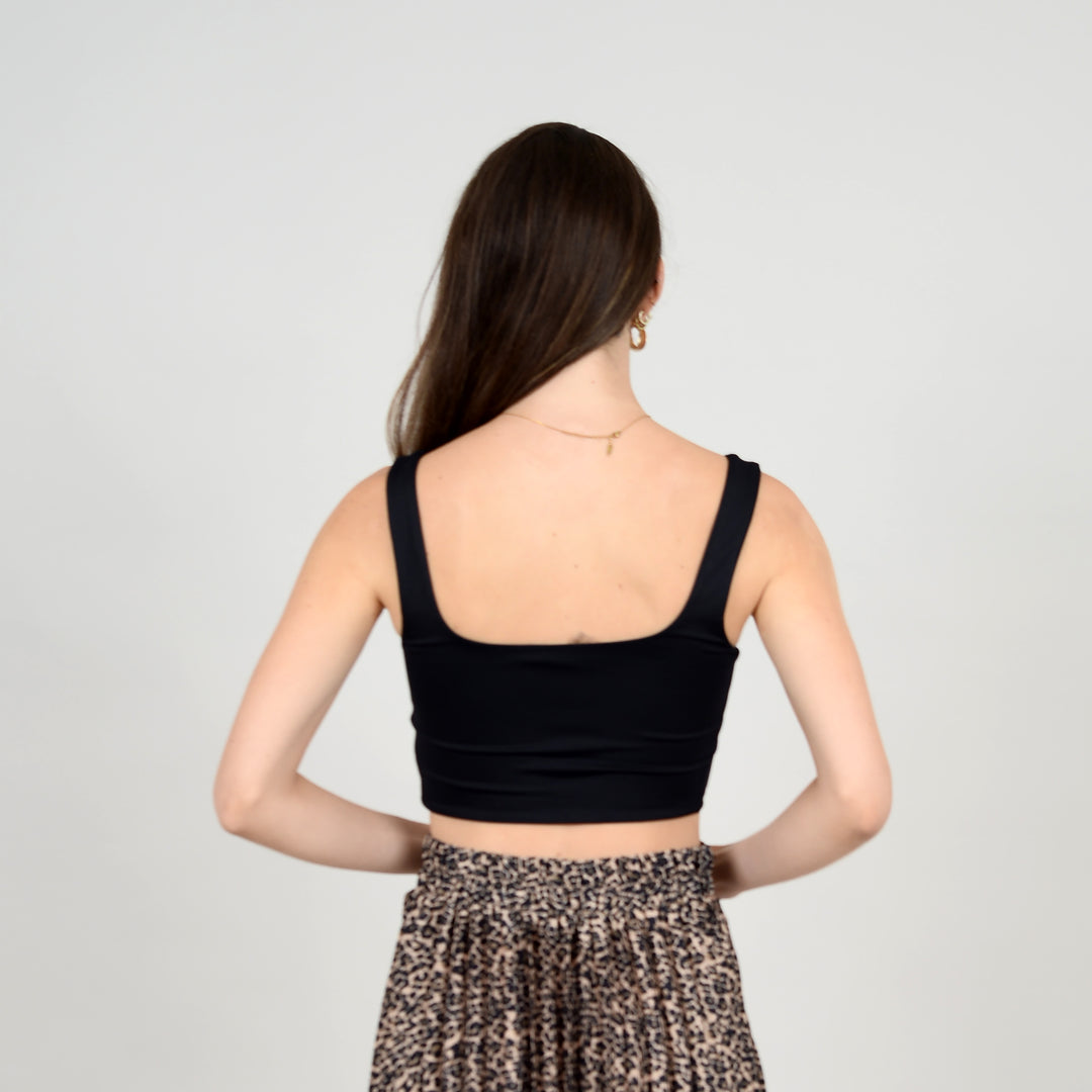 Catherina Cropped Second Skin Tank Top - Black | RD Style