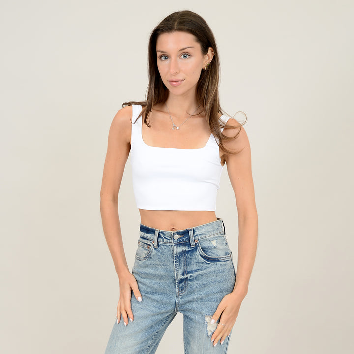 Catherina Cropped Second Skin Tank Top - White | RD Style