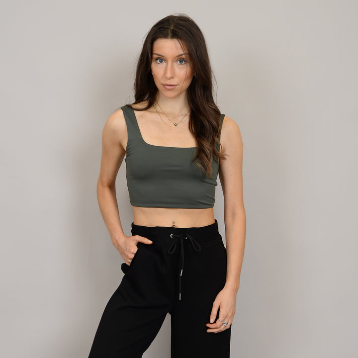 Catherina Cropped Second Skin Tank Top - Dark Ivy | RD Style