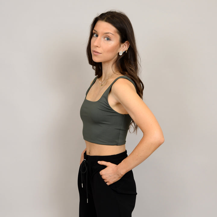 Catherina Cropped Second Skin Tank Top - Dark Ivy | RD Style