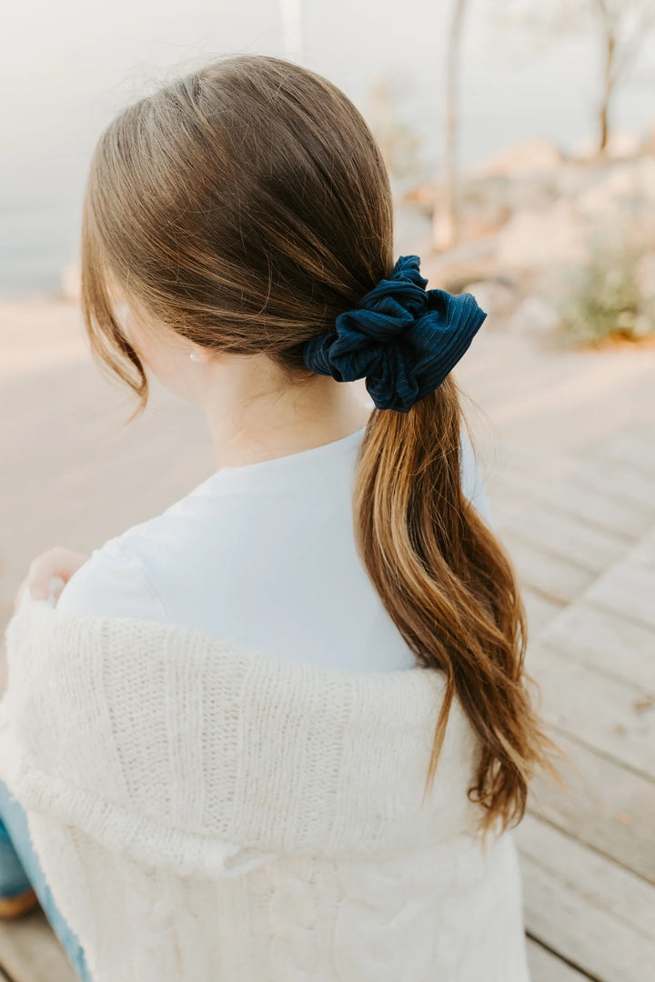 Navy Rib Knit Scrunchie | Barbays