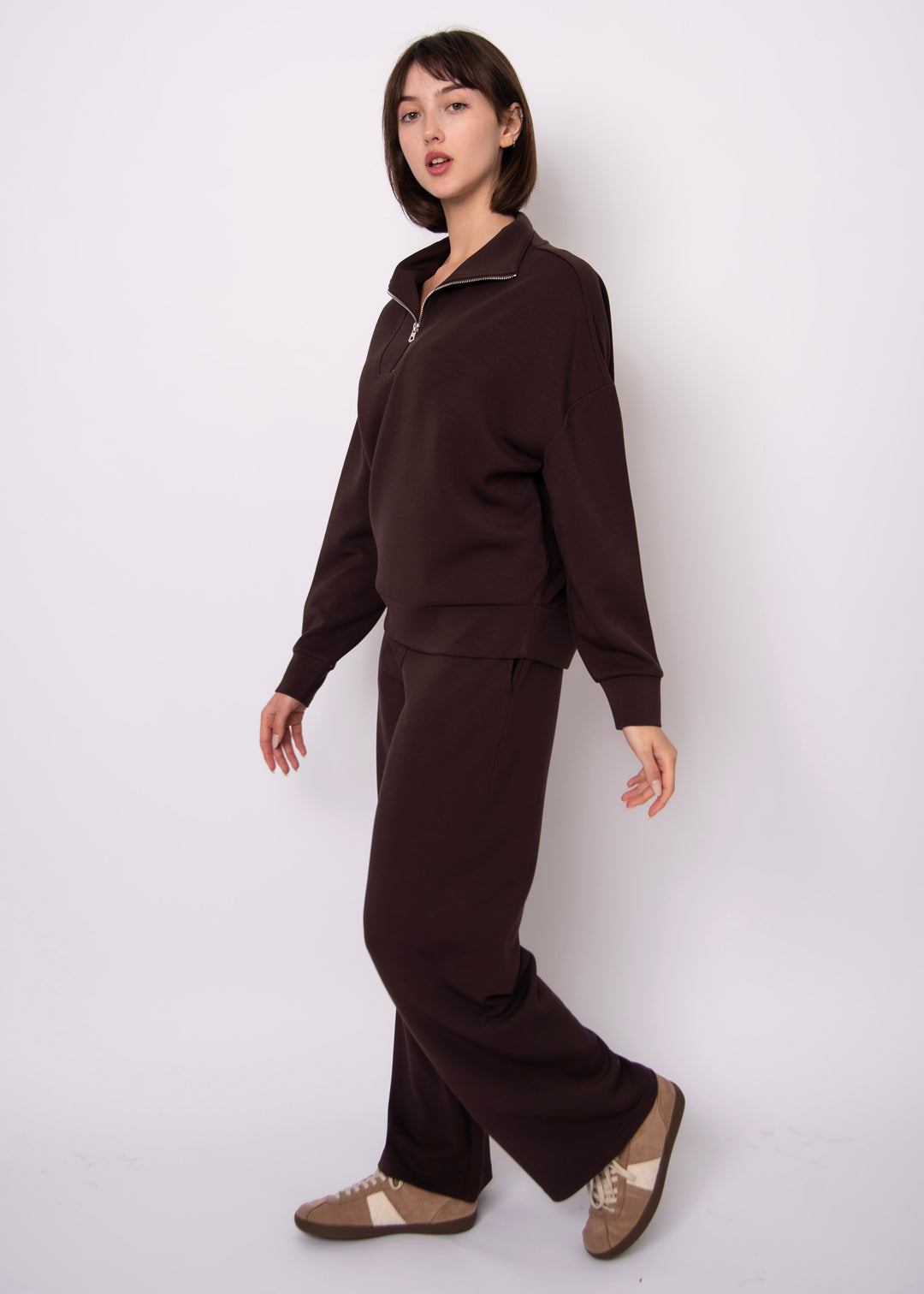 Seanni Soft Knit Half Zip Top - Brown | RD STYLE